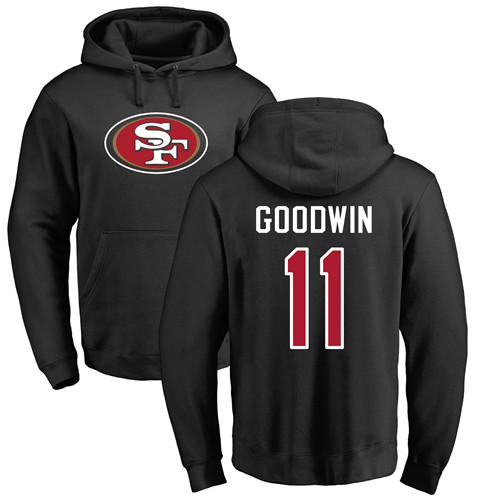 Men San Francisco 49ers Black Marquise Goodwin Name and Number Logo #11 Pullover NFL Hoodie Sweatshirts->san francisco 49ers->NFL Jersey